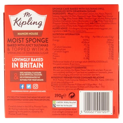 Mr Kipling Manor House Cake - Golden Sponge with Sultanas & Demerara Sugar, 390g