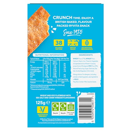 Ryvita Thins Sea Salt & Cider Vinegar 125g Pack of 6 5