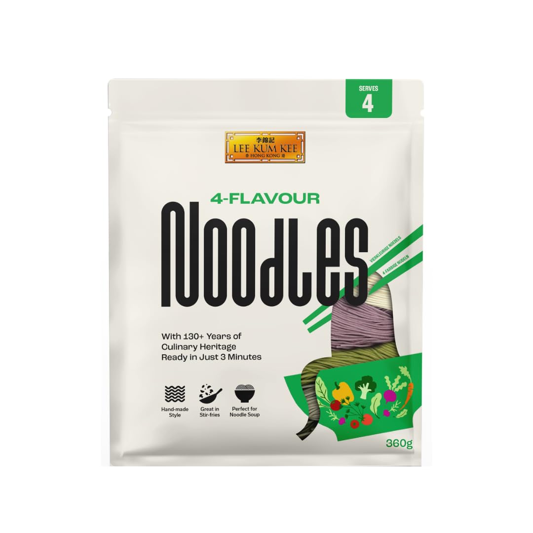 Lee Kum Kee 4-Flavour Egg Noodles - Ramen, Spinach, Buckwheat, Purple Sweet Potato | 360 g Pack 1