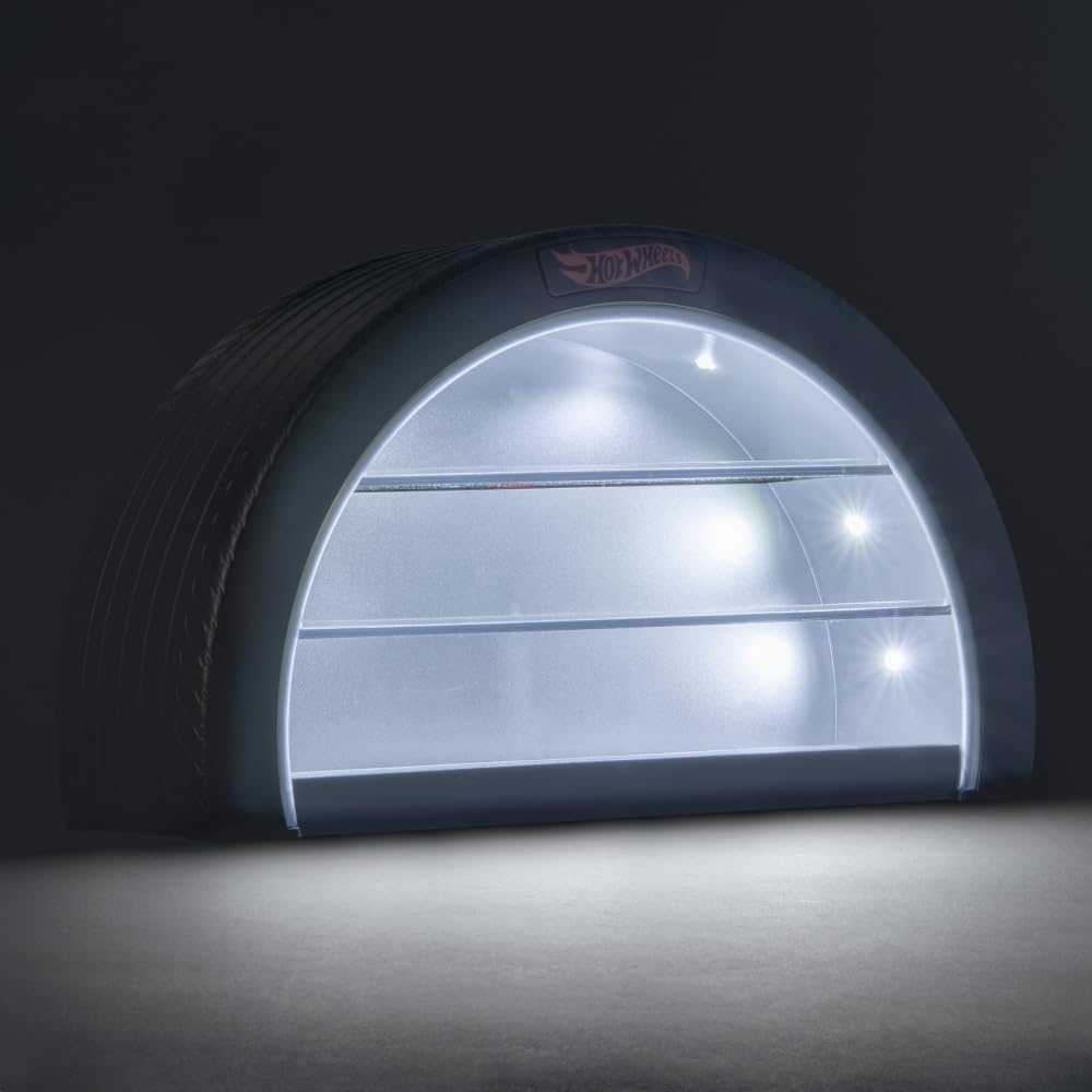 Paladone Hot Wheels Tyre Display Case Light - Holds 8 Cars | LED Illuminated | Wall Mountable or Freestanding 5
