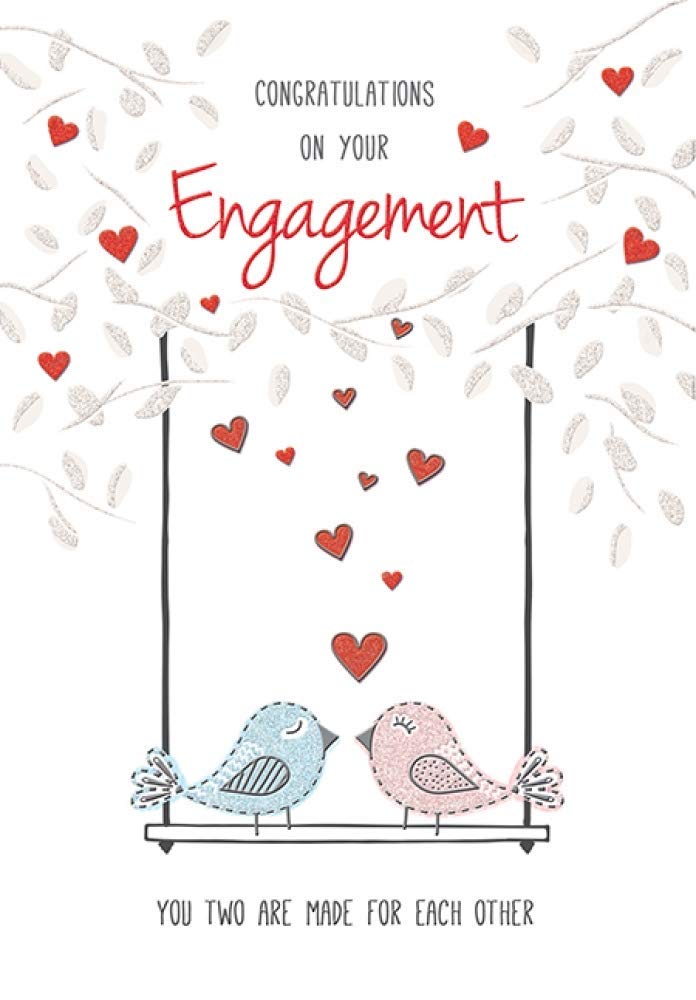 Piccadilly Greetings Modern Engagement Card - 7 x 5 Inches | White, Red, Pink, Blue