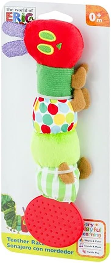 The Very Hungry Caterpillar Teether Rattle - Soft Plush Baby Toy with Crinkle Sounds & Textured Tail 1