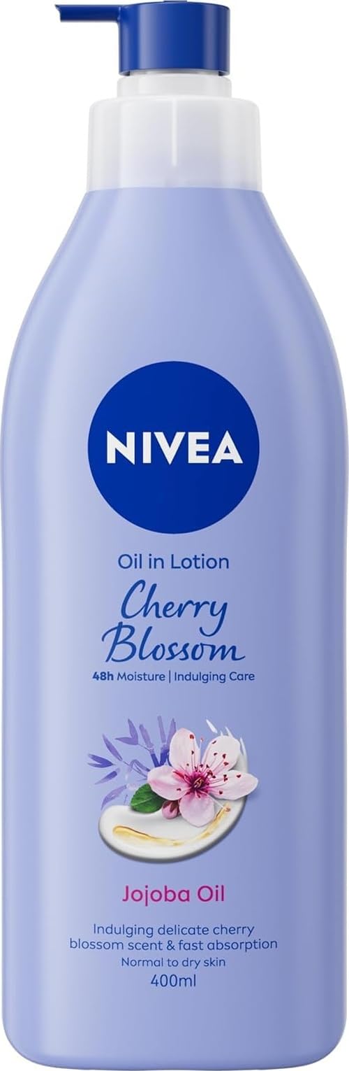 NIVEA Oil In Lotion Cherry Blossom & Jojoba Oil - 48h Deep Moisture | 400ml | For Dry Skin