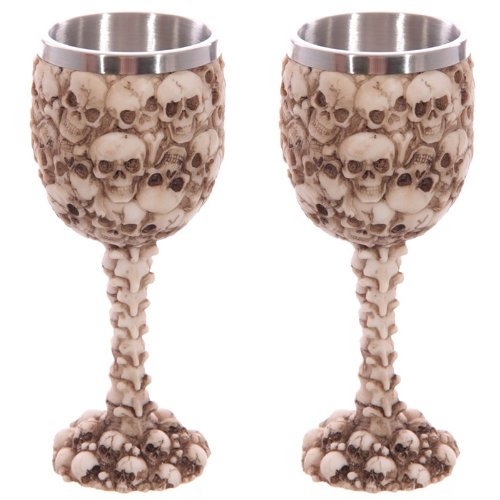 LotusandLime - Set of 2 Multi Skull Head Decorative Goblets - Resin Goblets with Stainless Steel Liner