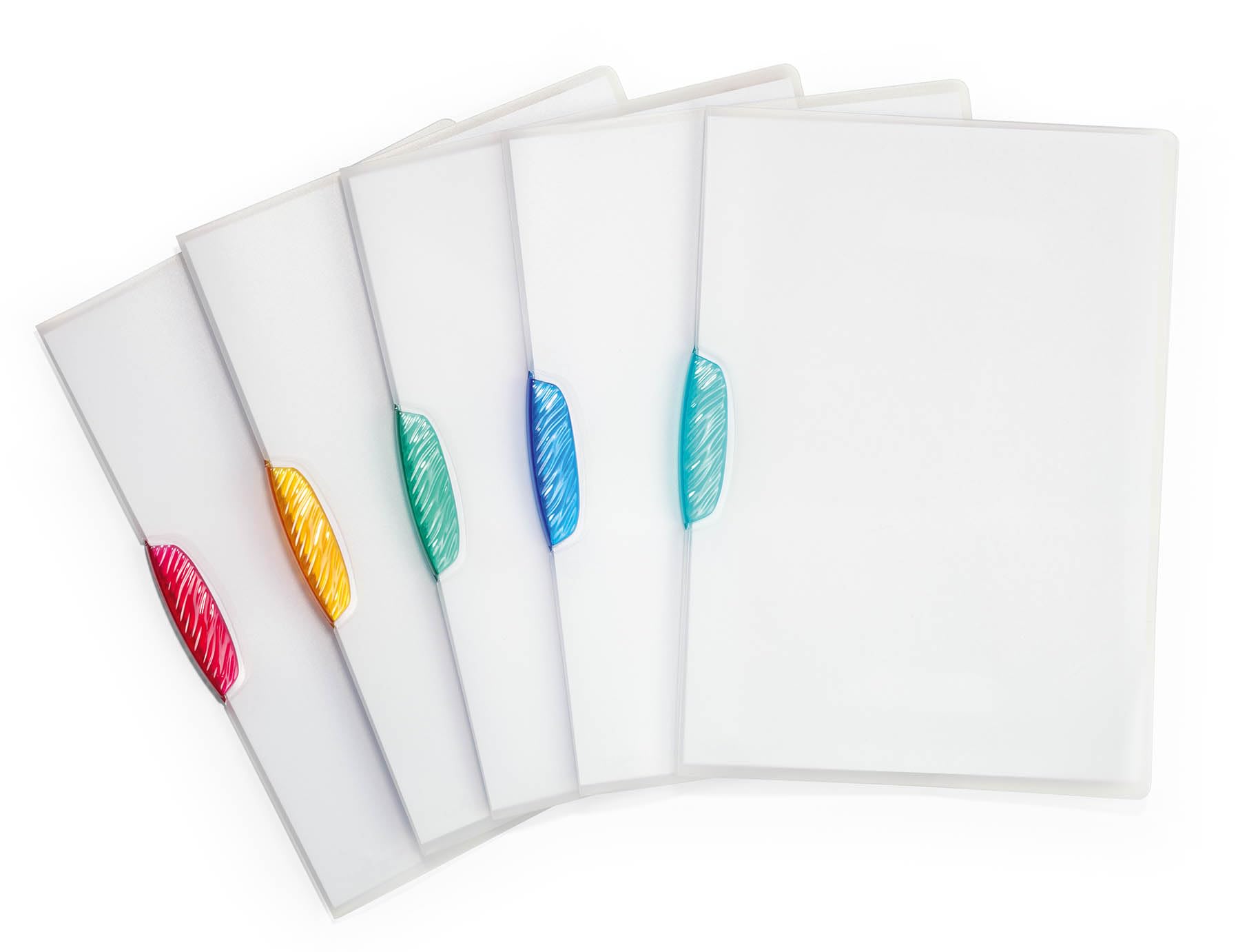 Durable SWINGCLIP® - 5 Pack A4 Clip Folders | Holds 30 Sheets | Transparent with Multicolor Clips 2