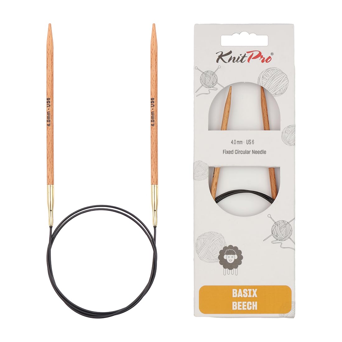 KnitPro Basix Beech Fixed Circular Needles 16" (40cm) | 4.00mm 1