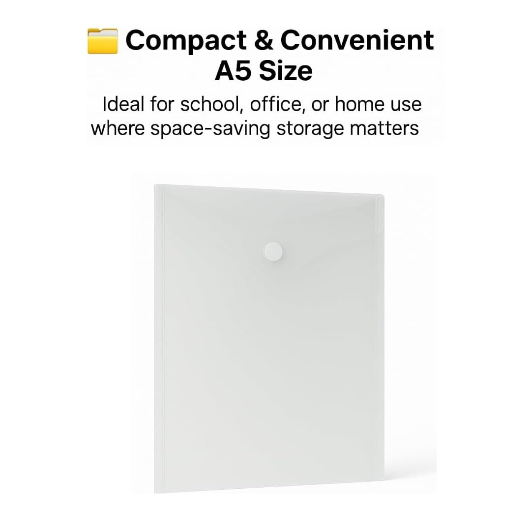 1ABOVE A5 Clear Popper Wallets - Pack of 5 Plastic Document Folders | Snap Closure | Transparent 3