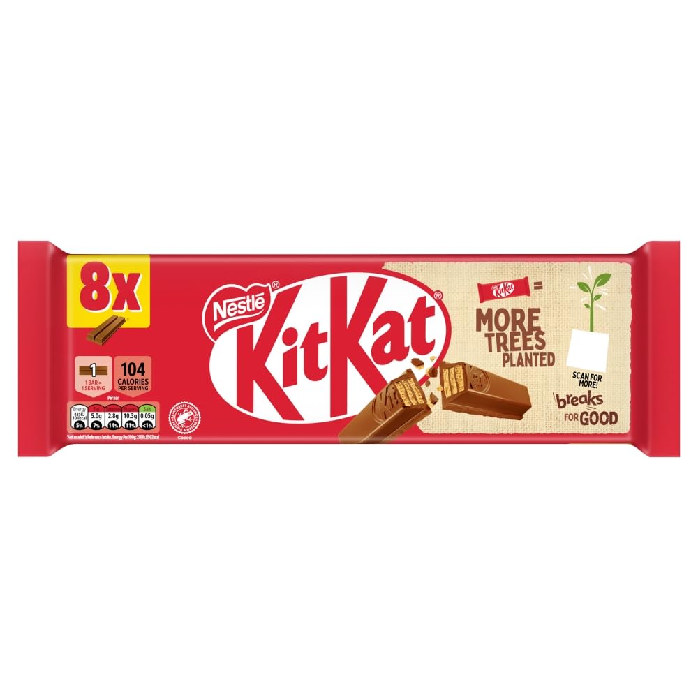 KitKat 2 Finger Milk Chocolate Biscuit Bars - 8 Pack (20.7g Each) | Classic Crisp Wafer