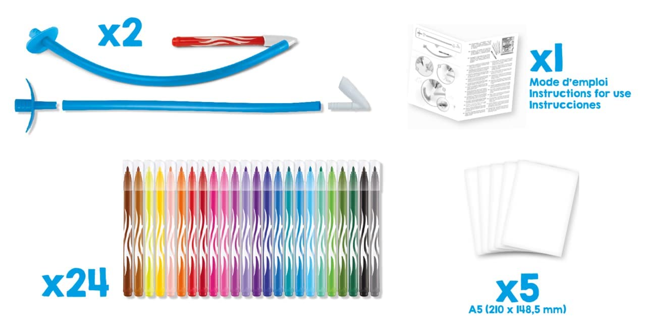 Maped Creativ Blow Art Kit - 24 Felt Tip Pens, 2 Airbrush Tools | Ages 5+ 7