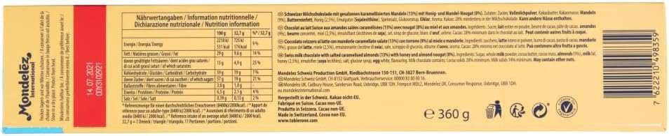 Toblerone Milk Chocolate with Honey & Almond Nougat Bar - 360g 4