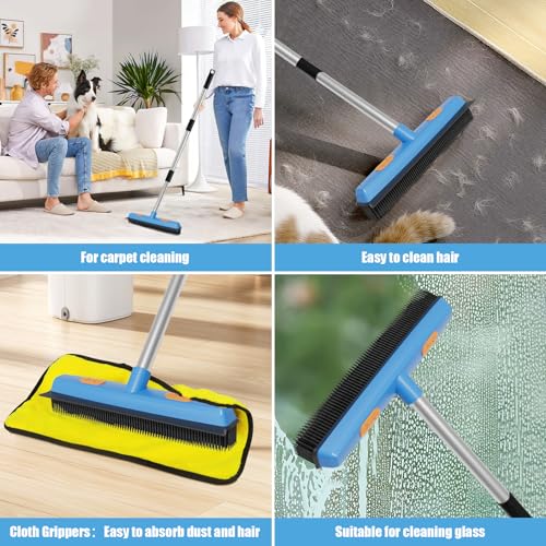 Woobroo - Rubber Brush Pet Hair Removal Broom with Squeegee and 149cm Adjustable Handle