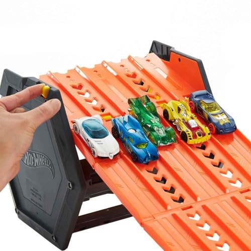 Hot Wheels Roll Out Raceway Track Set with Storage Bucket and 5-Lane Racetrack (GYX11)