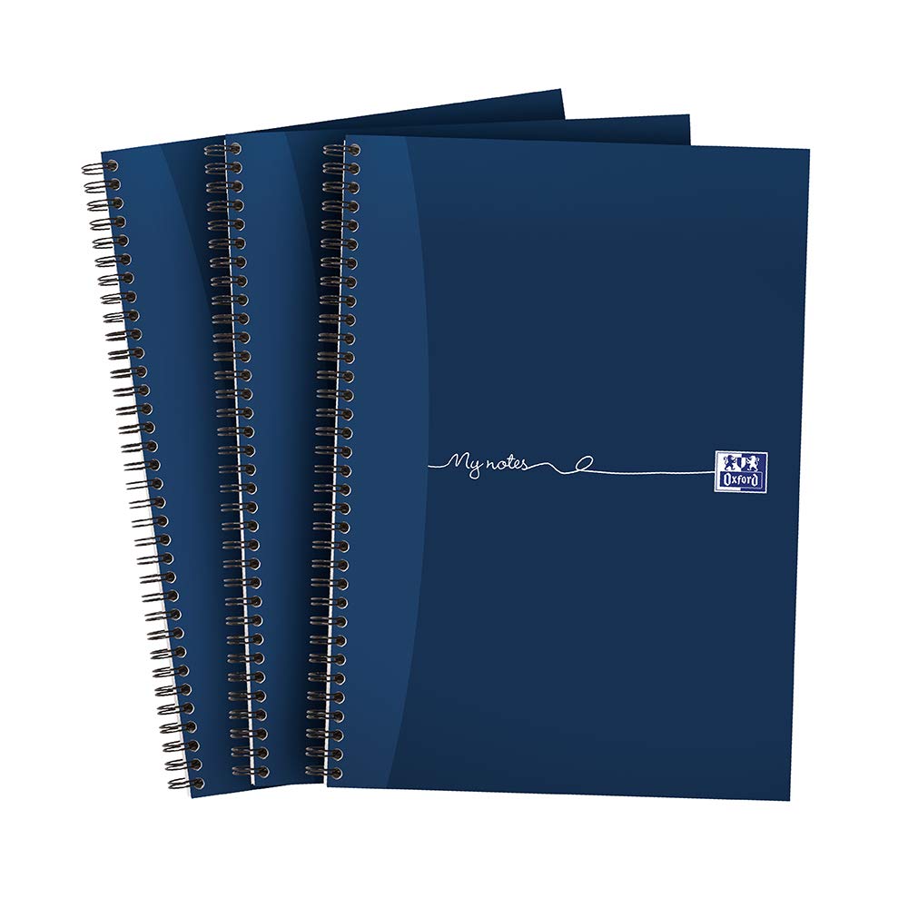 Oxford My Notes A4 Wirebound Notebook, 200 Page, 8mm Lined with Margin, Navy (Pack of 3)