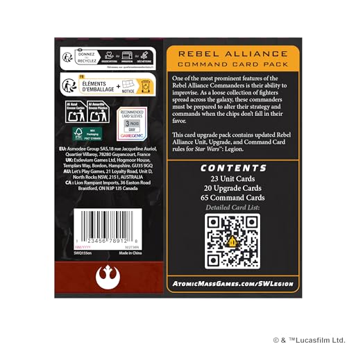 Atomic Mass Games Star Wars: Legion Rebel Alliance Command Card Pack Board Game Expansion