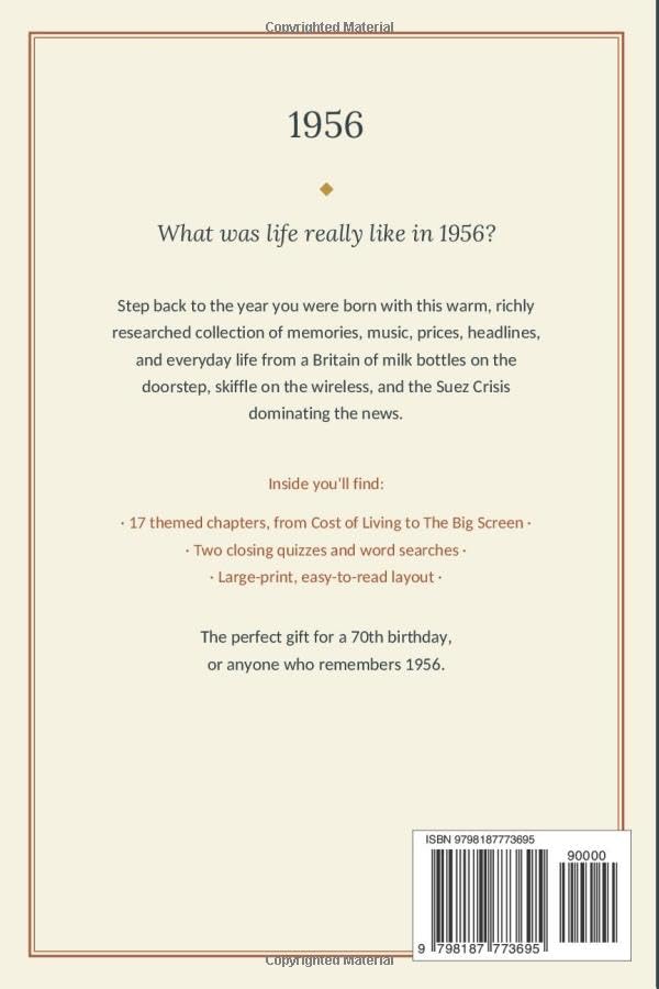 1956: A Year to Remember - 70th Birthday Book for Anyone Born in 1956 | Paperback