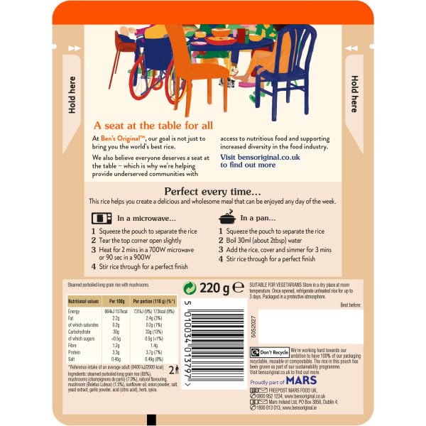 Ben's Original Mushroom Microwave Rice, 6 x 220g Pouches