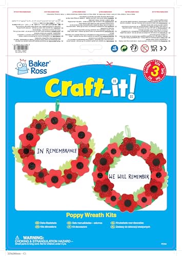 Baker Ross Poppy Wreath Kits - Pack of 3, Foam Craft Wreath Making Kit for Kids 7