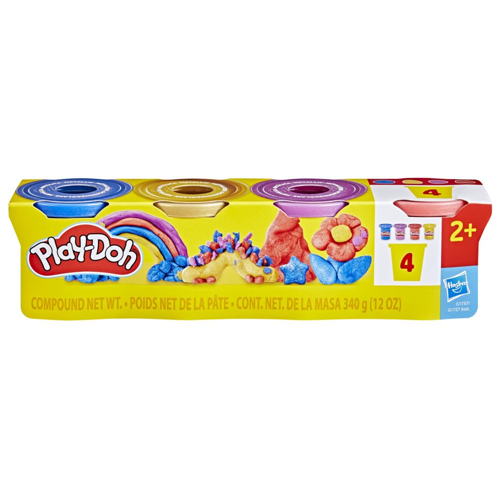 Play-Doh Shimmer Clay 4-Pack - Metallic Compound Tubs (Dark Blue, Red, Purple, Gold) | Ages 2+ 3