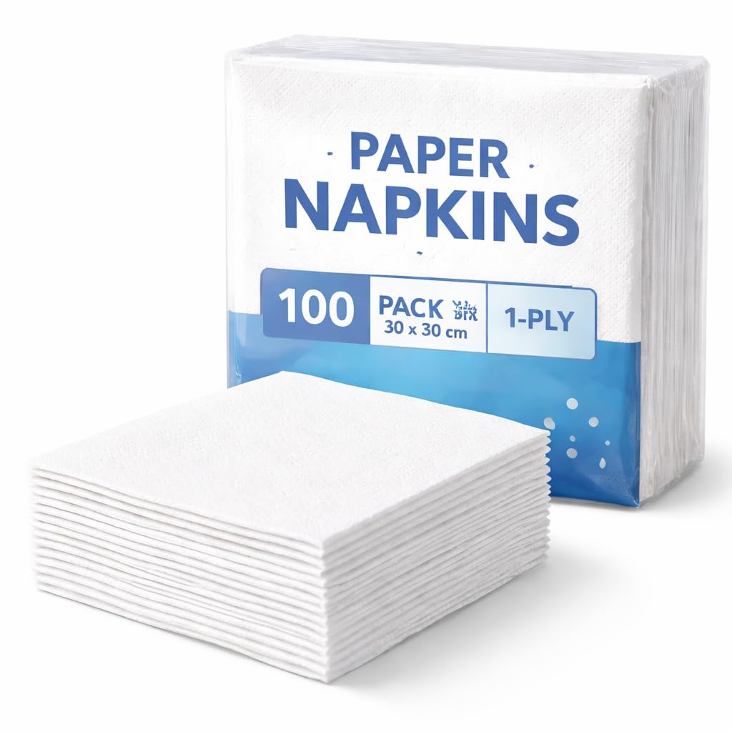 1ABOVE Paper Napkins - 1-Ply White for Parties & Catering | 30x30 cm | 100 Pack 1