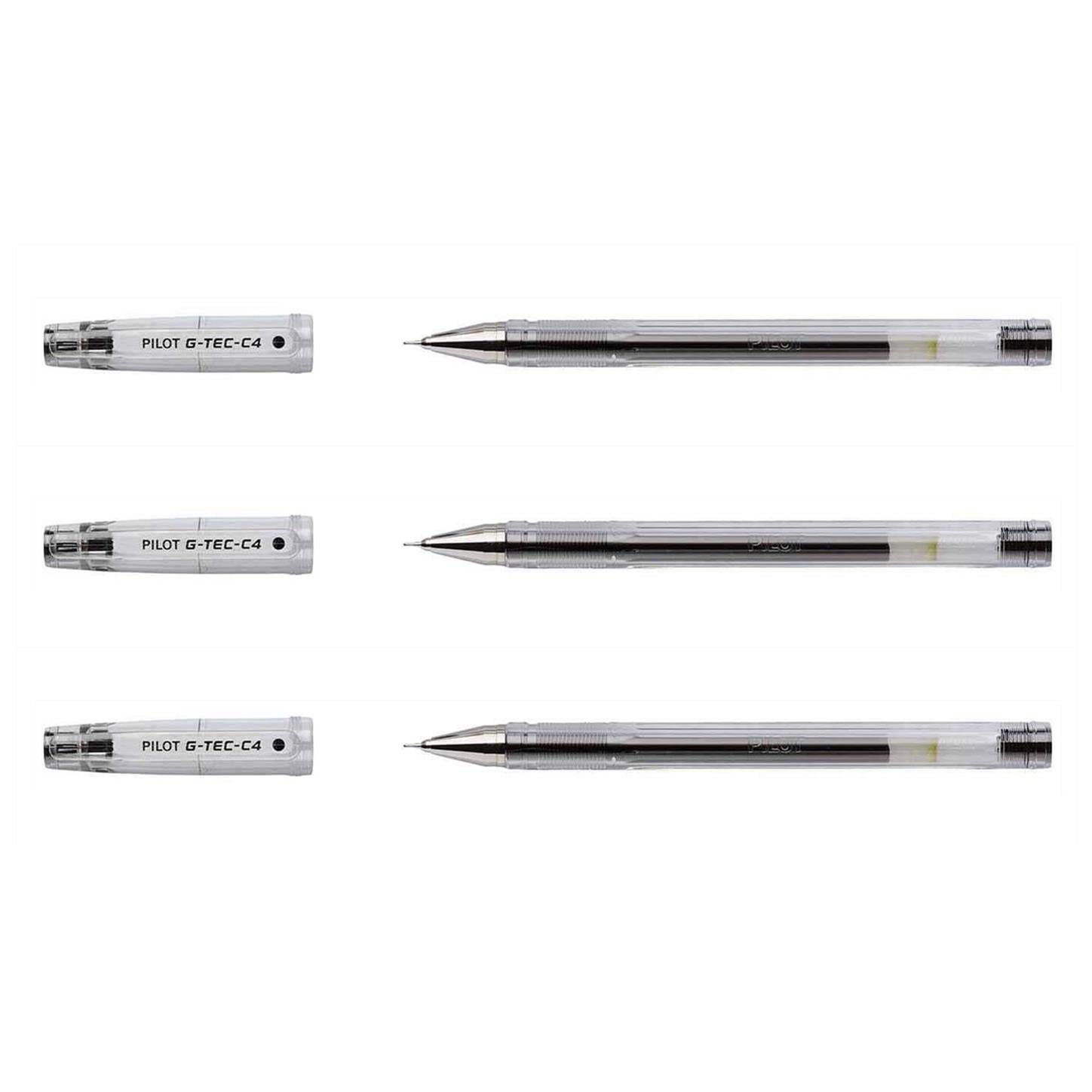 PILOT G-Tec C4 Gel Rollerball Pen - Ultra Fine 0.4mm Tip | Black Ink | 3 Pack