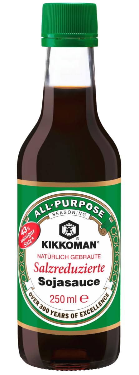 Kikkoman Naturally Brewed Less Salt Soy Sauce - 43% Less Salt | Rich Umami Flavor | 250 ml 1