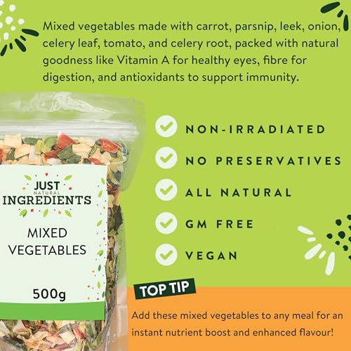 JustIngredients - Mixed Vegetables 500g Dried Veg Mix, Dehydrated Organic Vegetable Blend