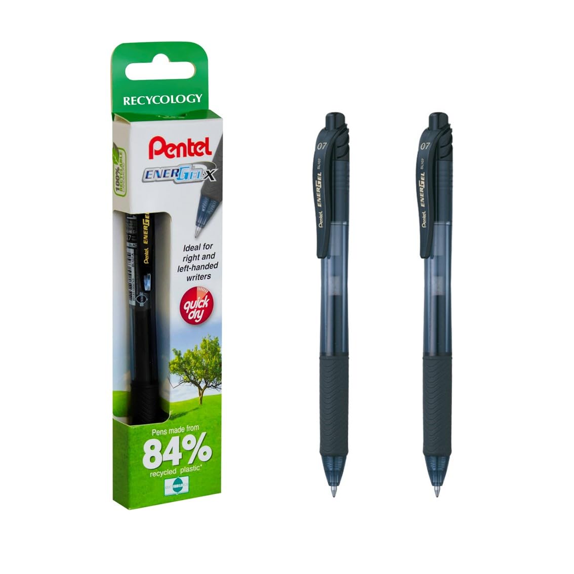 Pentel EnerGel X Rollerball Pen - 0.7mm Tip, Quick Drying Ink | 2 Pack Black