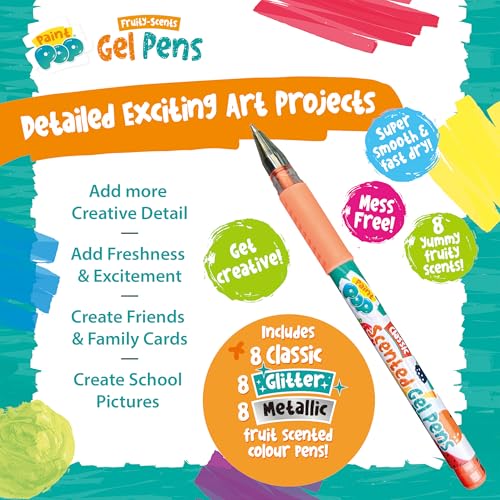 Paint Pop Fruity Scents Gel Pens - 24 Count Set with Glitter, Shimmery Metallic & Classic Finishes 3