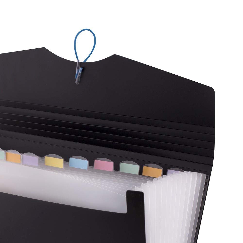 D.RECT Expanding File Organiser - 12 Compartments | A4 Size | Black Polypropylene 5