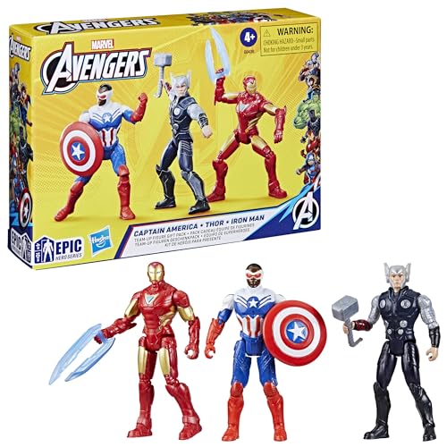 Marvel Avengers Epic Hero Series Team-Up Gift Pack with Captain America, Thor, Iron Man Figures | 10-cm Scale