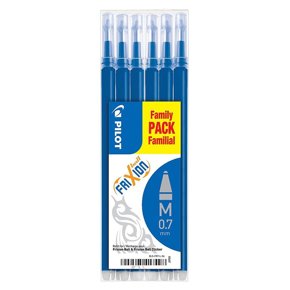 PILOT Frixion Erasable Pen Refills - Thermo-Sensitive Gel Ink, 0.7mm Tip, Blue, 6 Count