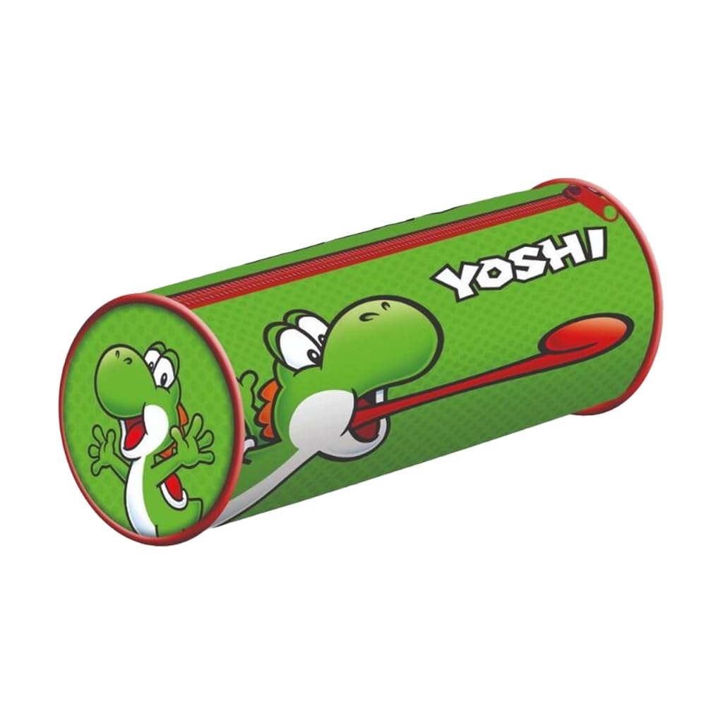 Pyramid International Super Mario Yoshi Barrel Pencil Case - Black | Zip Fastening | Plastic