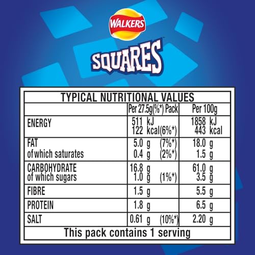 Walkers Squares Salt & Vinegar Potato Snacks 27.5g - 32 Pack