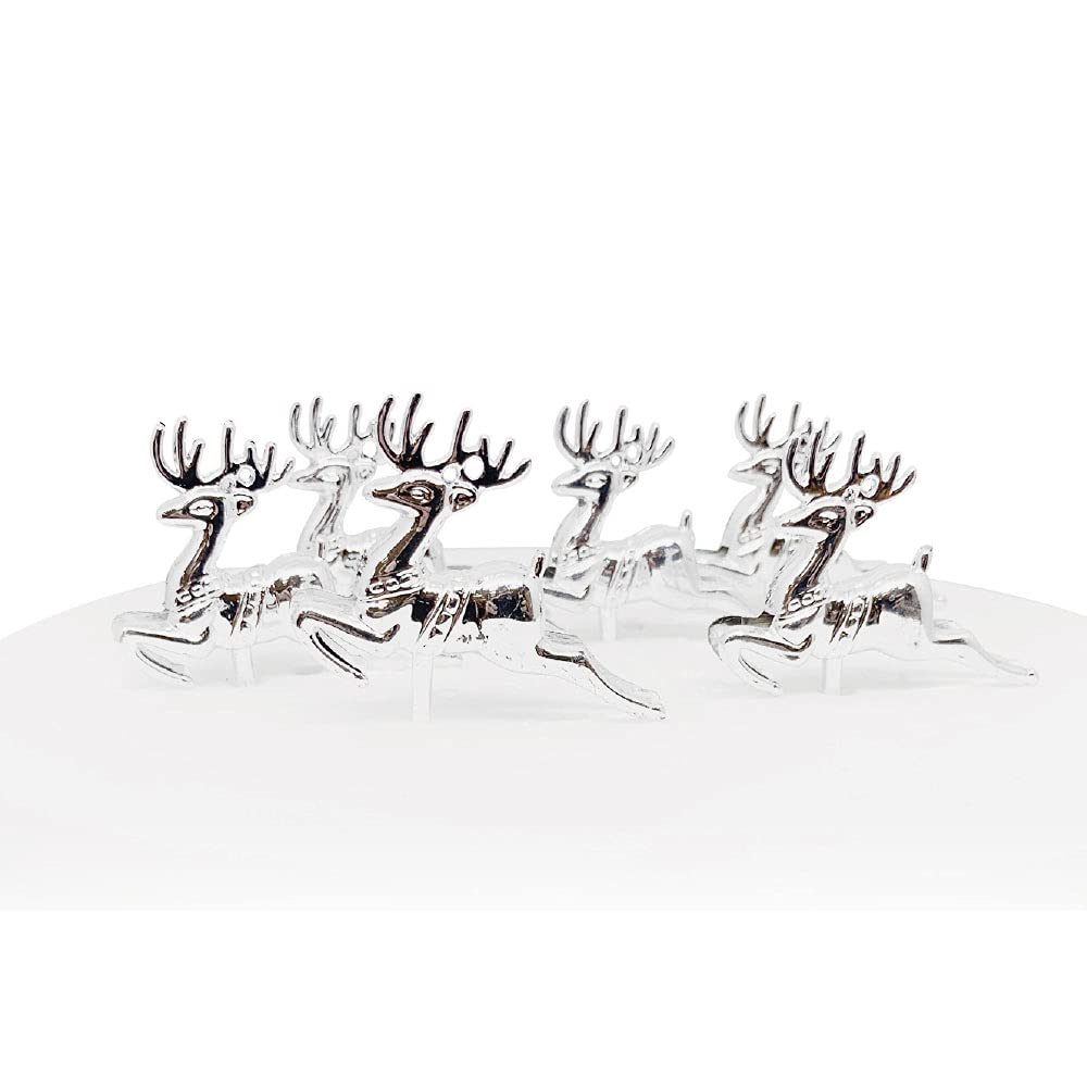 Anniversary House Reindeer Cake Toppers - 6pcs Silver Plastic Christmas Decorations, BX069 1