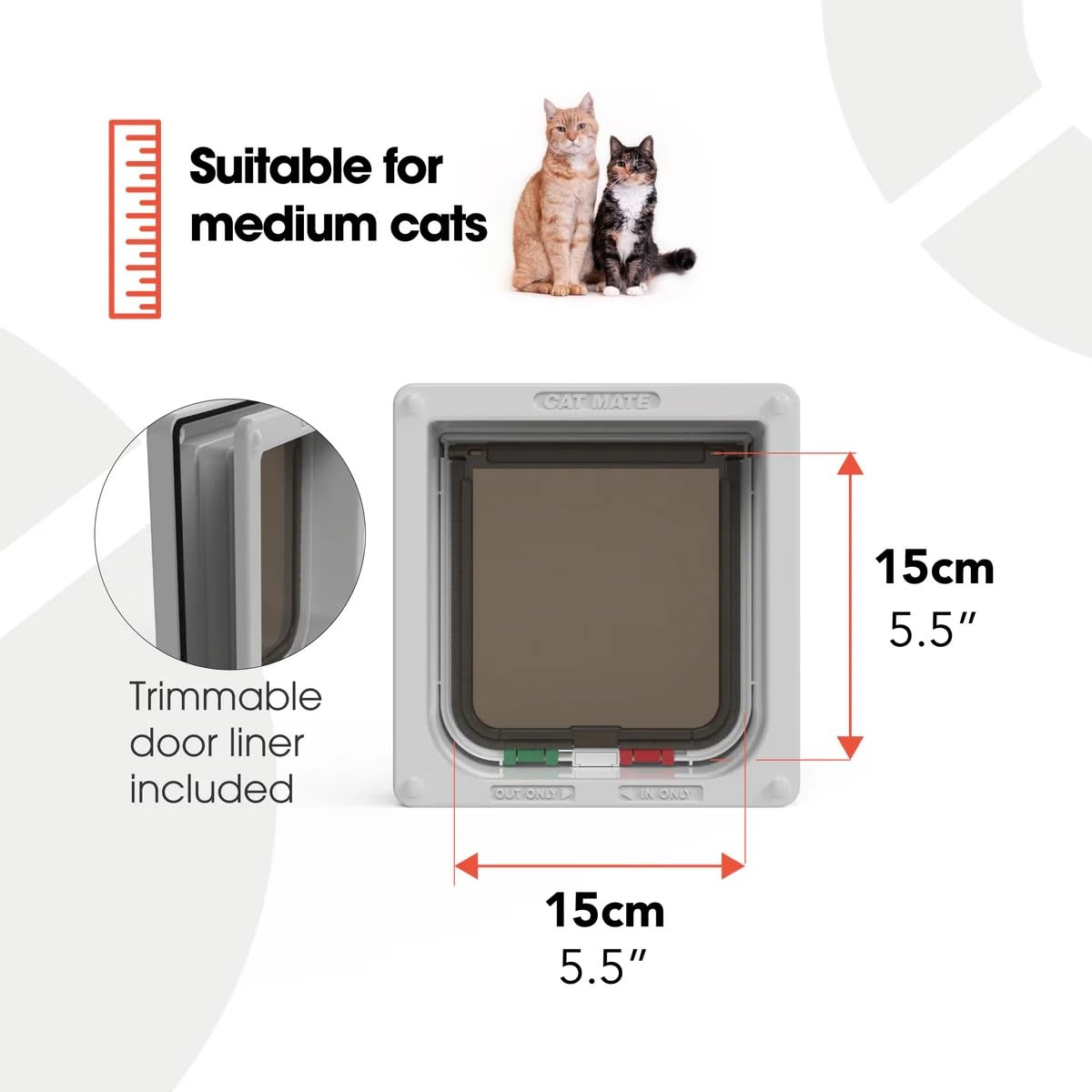 Cat Mate 4-Way-Locking Cat Flap with Door Liner | Fits up to 50mm Thick Doors | Grey 4