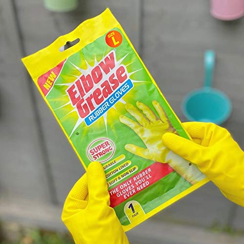 Elbow Grease Rubber Gloves - Super Strong & Durable | Cotton Lined | Size L (Pack of 1)
