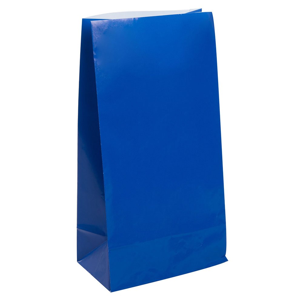 Unique Party Vibrant Royal Blue Paper Gift Bags - 12 Count | 25cm x 13cm | Solid Pattern