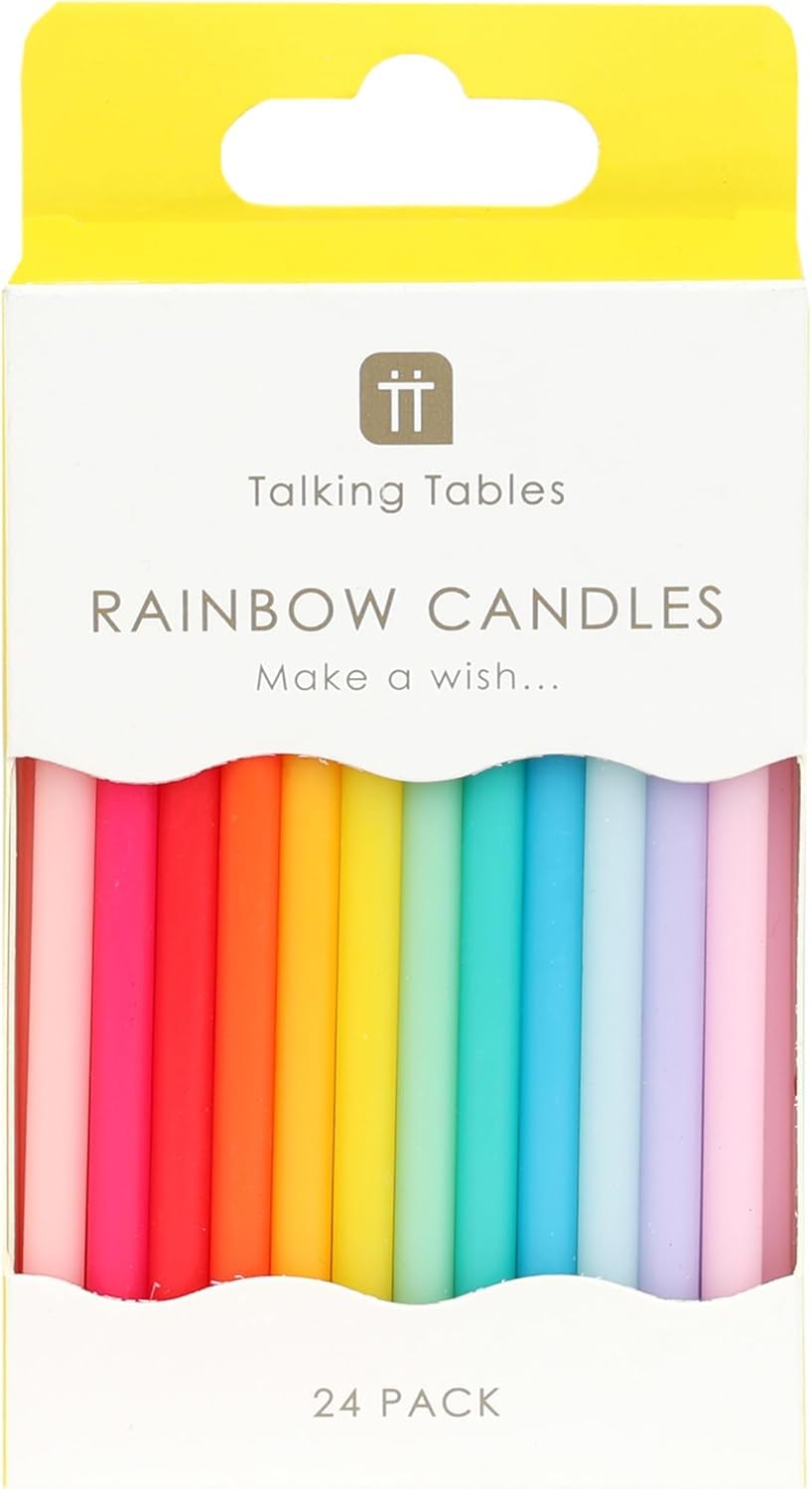 Talking Tables 24 Pack Rainbow Birthday Candles - 6cm Slim Wax Cake Topper | Clean Burn