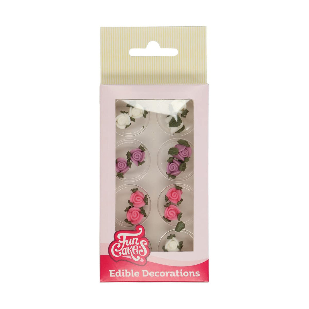 FunCakes - Sugar Decorations Roses with Leaves Ready to Use for Cake Decorating