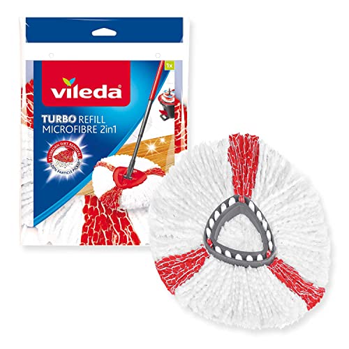 Vileda - EasyWring and Clean Turbo 2-in-1 Microfibre Mop Refill Head, White/Red | Mop Refill