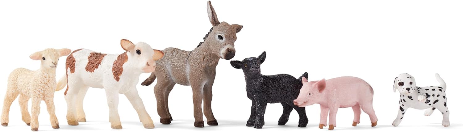 SCHLEICH Farm World - 6-Piece Baby Farm Animal Playset with Puppy, Lamb, Goat, Pig, Donkey Foal & Calf 14