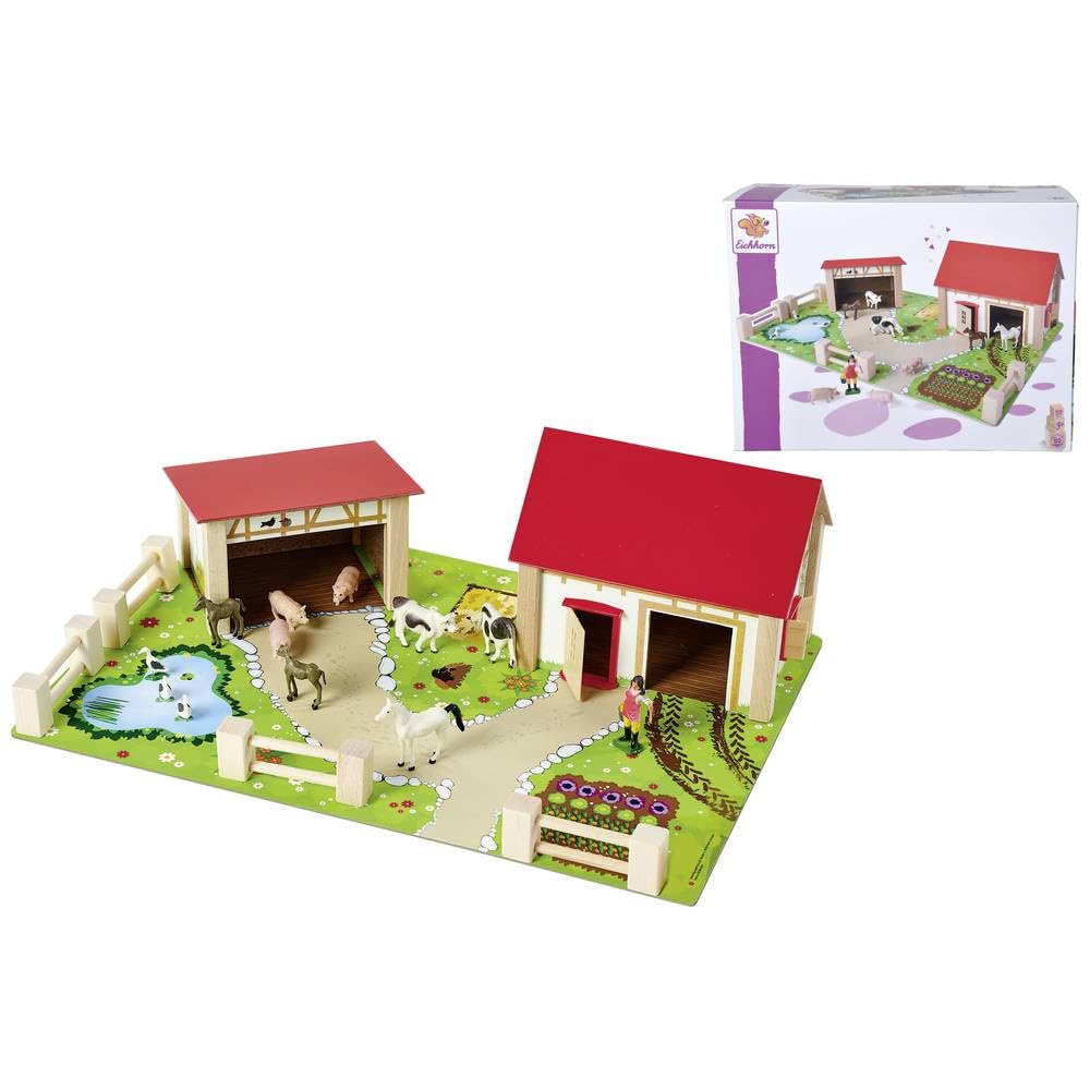Eichhorn Farm with Accessories - 20 Pieces, Wooden Farm Playset, Age 3+
