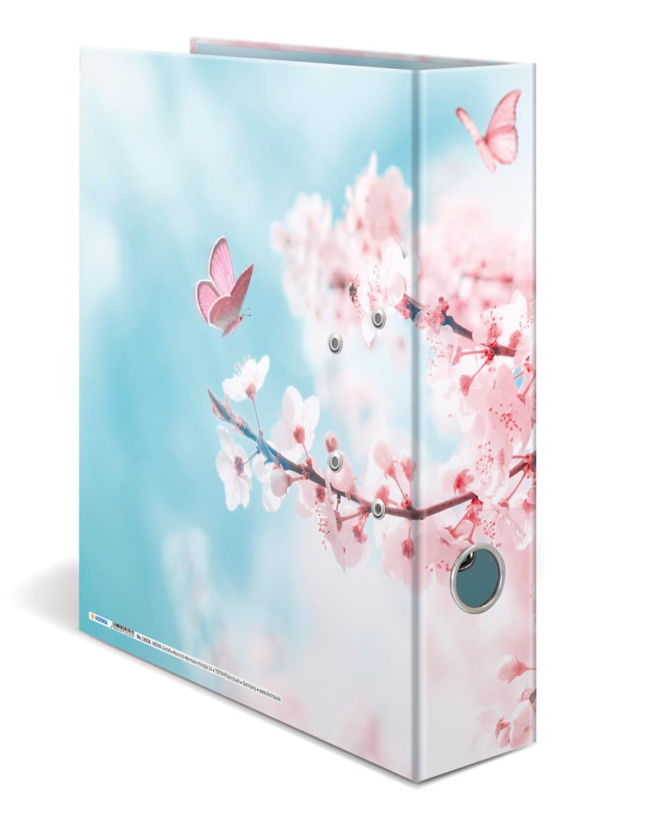 HERMA 19556 Ring Binder - A4, 70mm Wide, Cherry Blossom Motif | Sturdy Cardboard