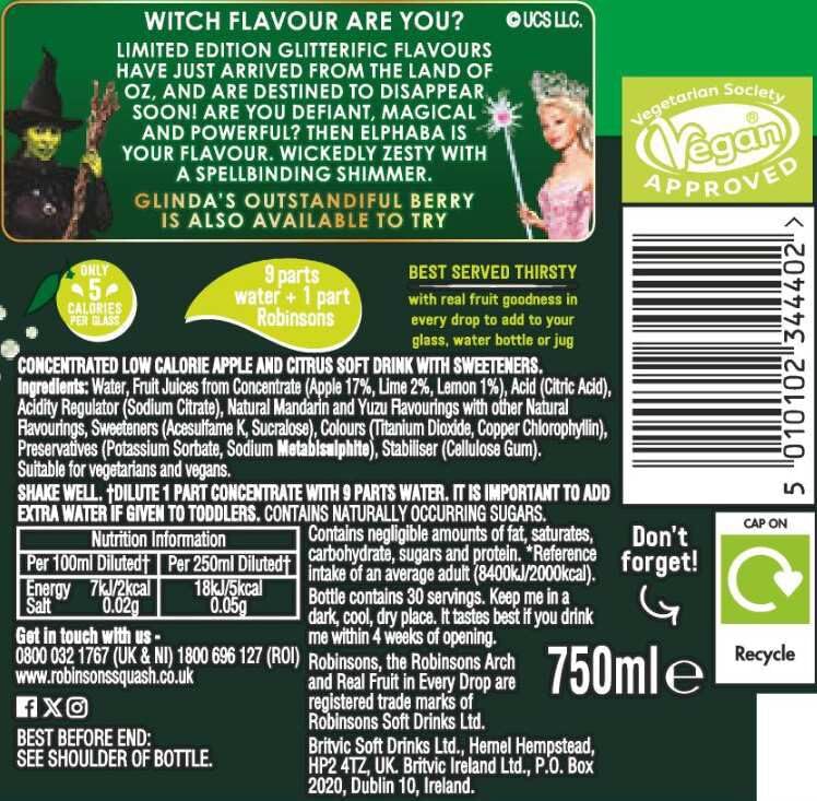 Robinsons Wicked Elphaba Double Strength Amazafying Citrus Twist No Added Sugar 3