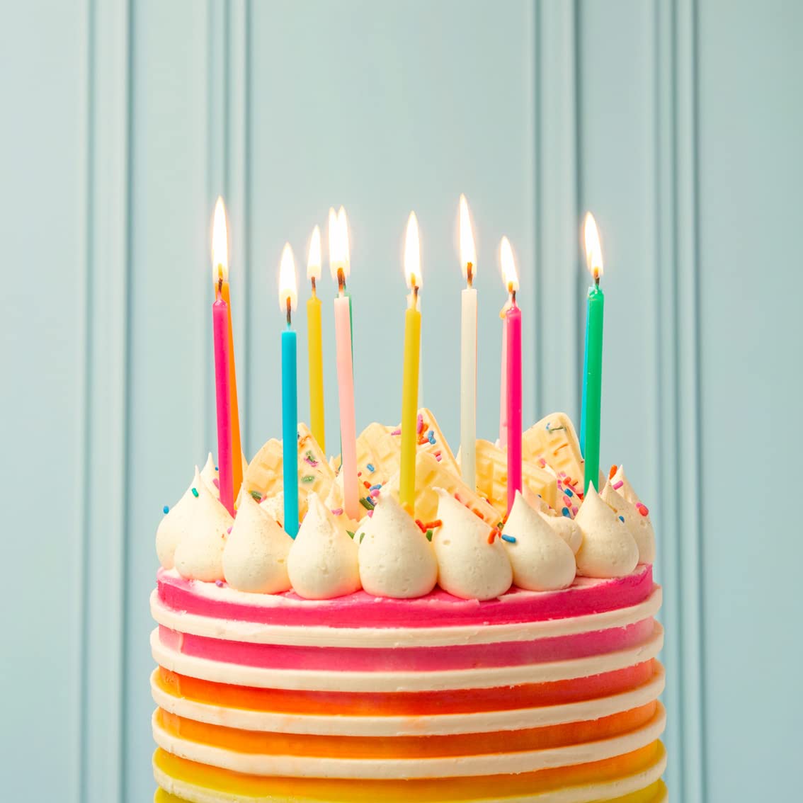 Talking Tables 16 x Colourful Birthday Candles with Holders | 10cm Tall Thin Cake Toppers in Rainbow Colours