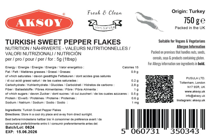 Aksoy Premium Quality Turkish Sweet Red Pepper Flakes (Turk Kirmizi Pul Biber)