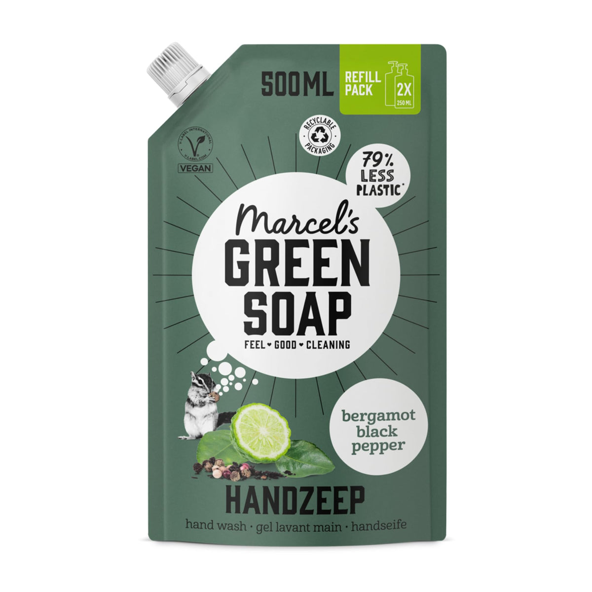 Marcel's Green Soap Hand Wash Refill - Black Pepper & Bergamot Scent - 500 ml