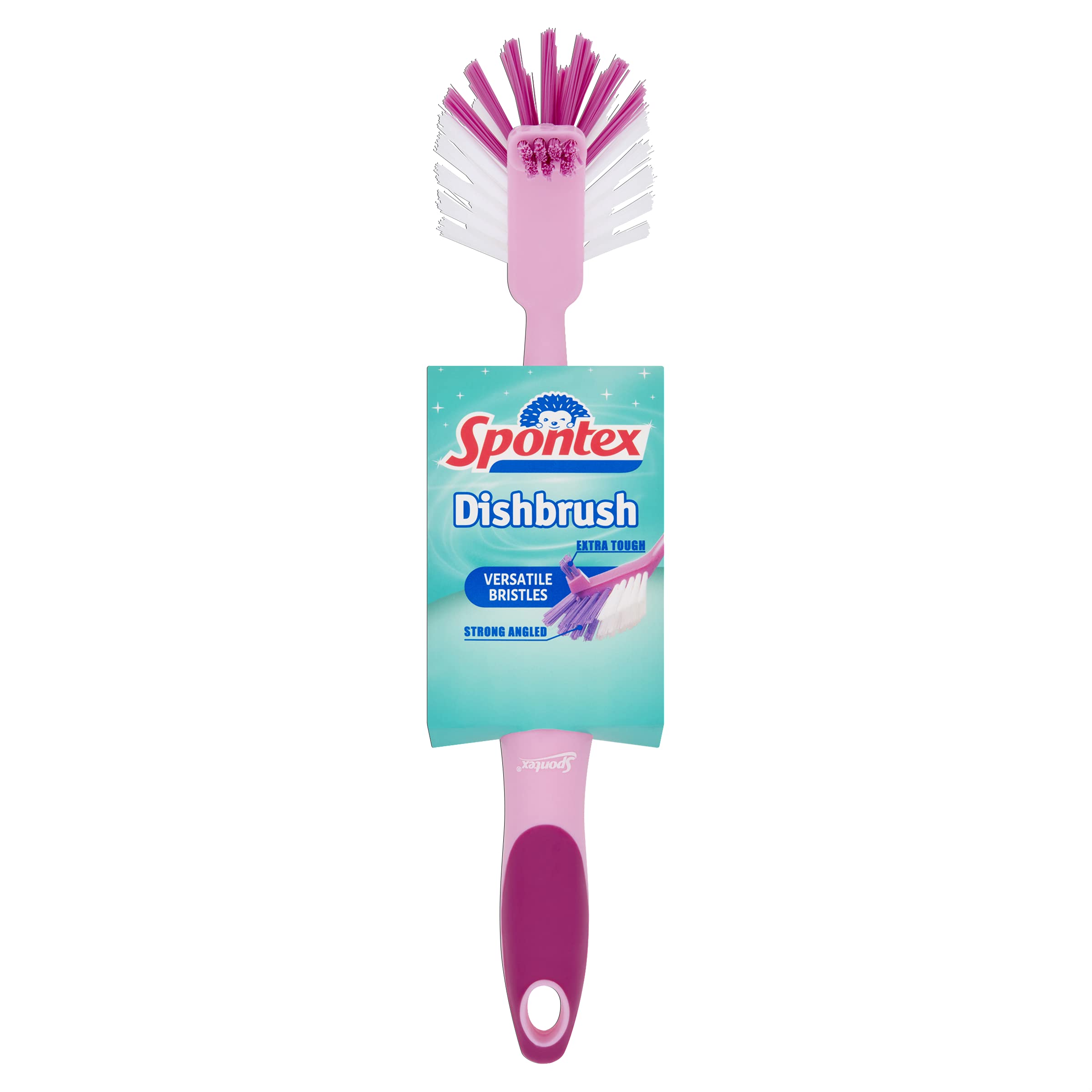 Spontex Dish Brush - Strong Angled Bristles for Stubborn Food | Comfortable Grip | Pink