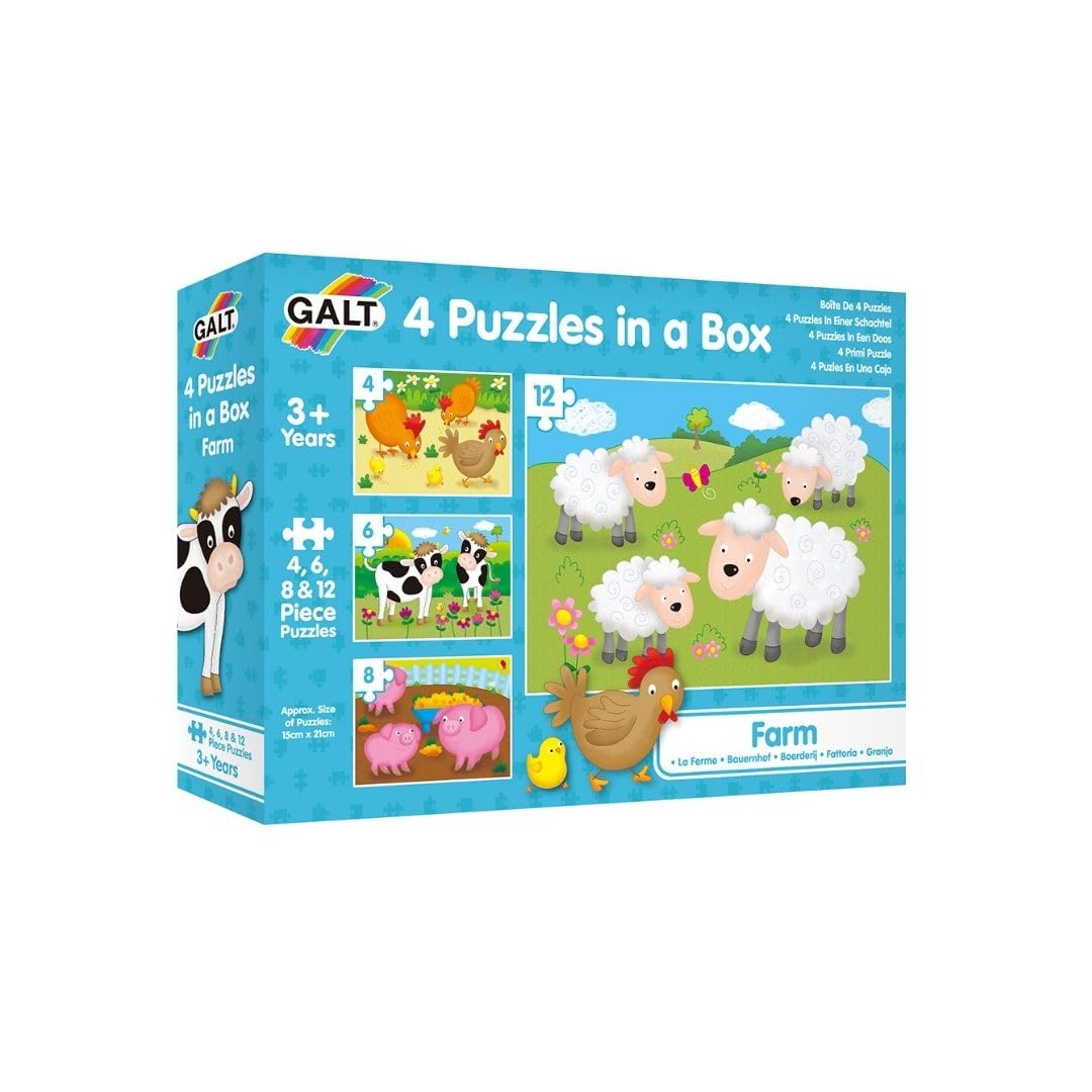 Galt 4 Puzzles in a Box - Farm Animals Educational Puzzle Set for Ages 3+ 1