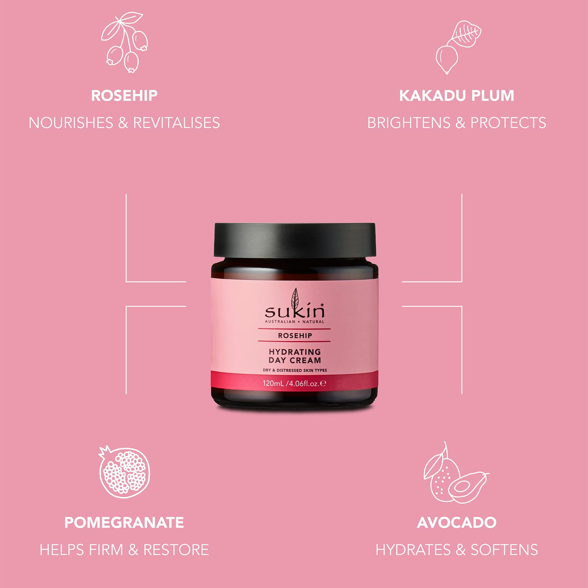 Sukin Hydrating Day Cream - Moisturizing, Anti-Aging, Hydrating | 120ml 4